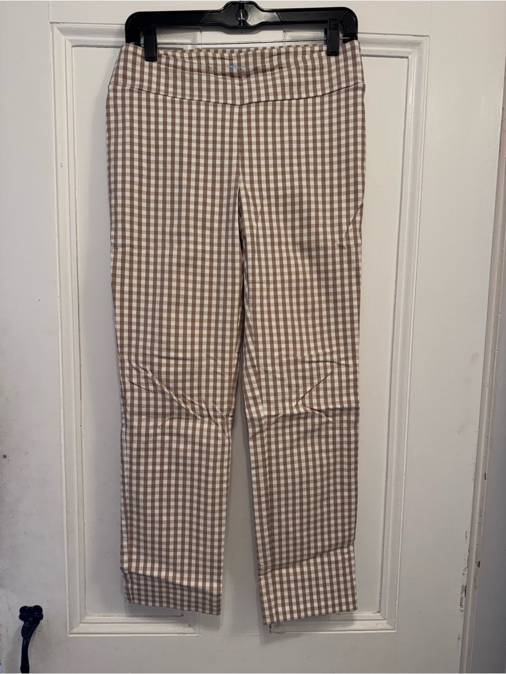 J. McLaughlin Tan and White Gingham Chinos